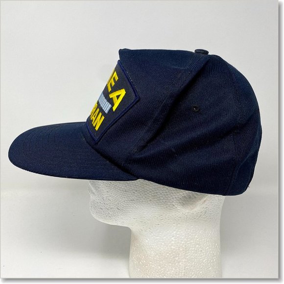 VTG WWII Korea Veteran USA Military Snapback Hat Navy Blue Patch - Picture 2 of 6